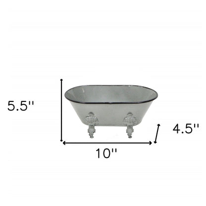5" Gray Metal Hand Painted Decorative Tub Tabletop Sculpture HomeRoots