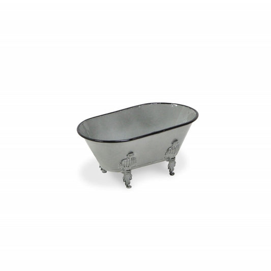 5" Gray Metal Hand Painted Decorative Tub Tabletop Sculpture HomeRoots