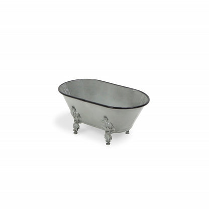 5" Gray Metal Hand Painted Decorative Tub Tabletop Sculpture HomeRoots
