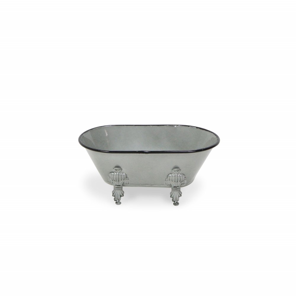 5" Gray Metal Hand Painted Decorative Tub Tabletop Sculpture — view 3
