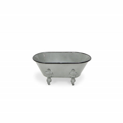 5" Gray Metal Hand Painted Decorative Tub Tabletop Sculpture HomeRoots