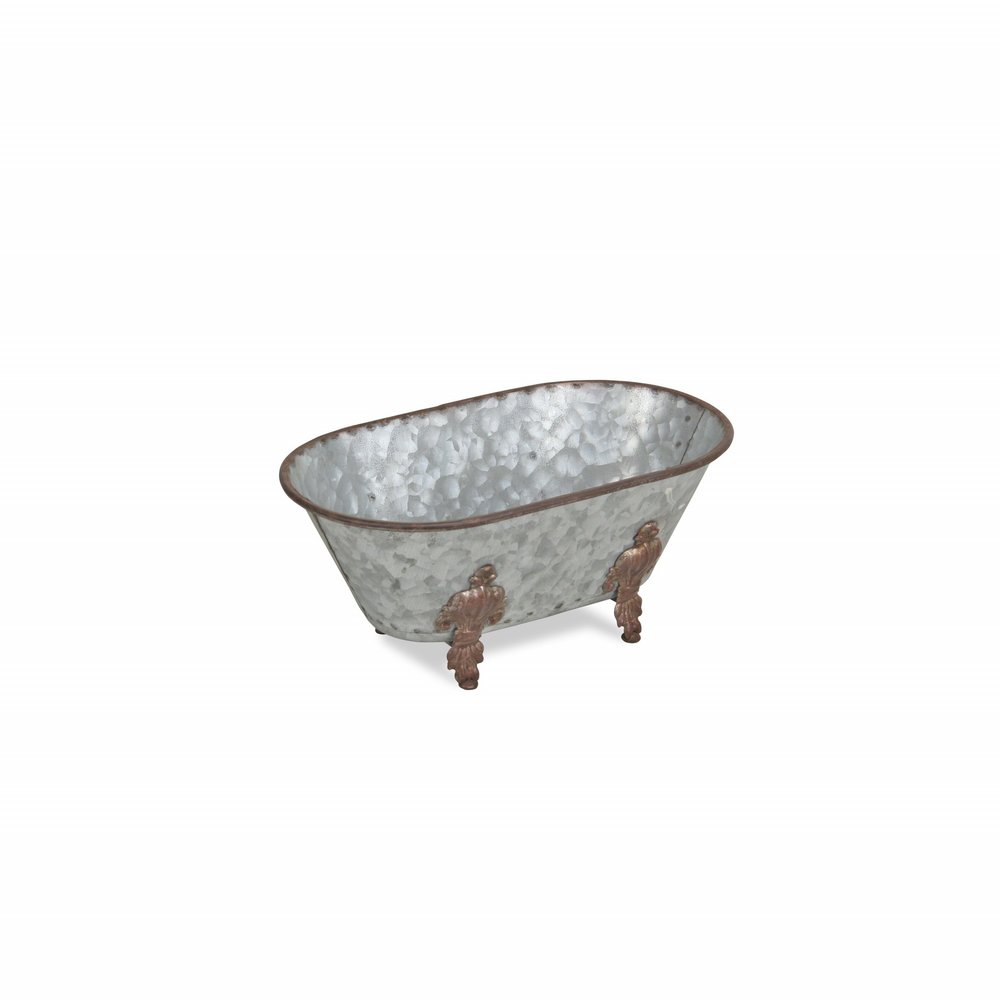 5" Gray Metal Hand Painted Decorative Tub Tabletop Sculpture HomeRoots