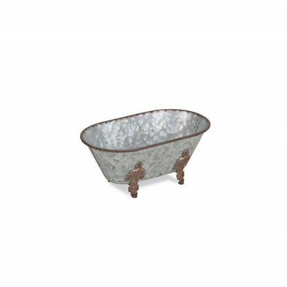 5" Gray Metal Hand Painted Decorative Tub Tabletop Sculpture HomeRoots