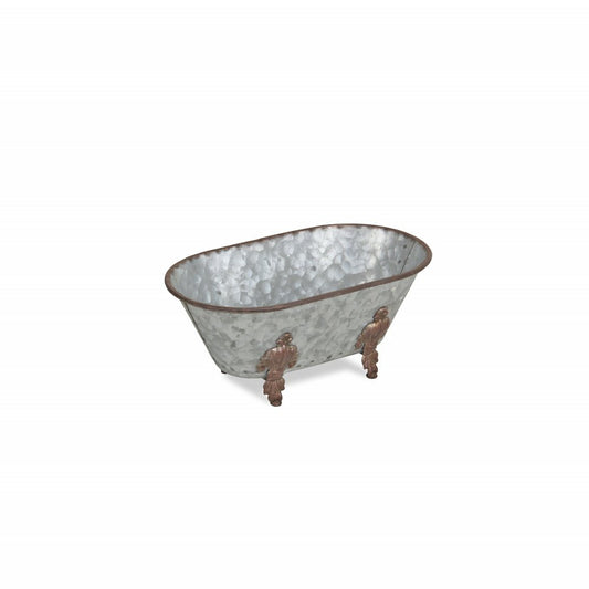 5" Gray Metal Hand Painted Decorative Tub Tabletop Sculpture HomeRoots