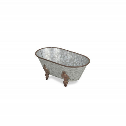 5" Gray Metal Hand Painted Decorative Tub Tabletop Sculpture HomeRoots