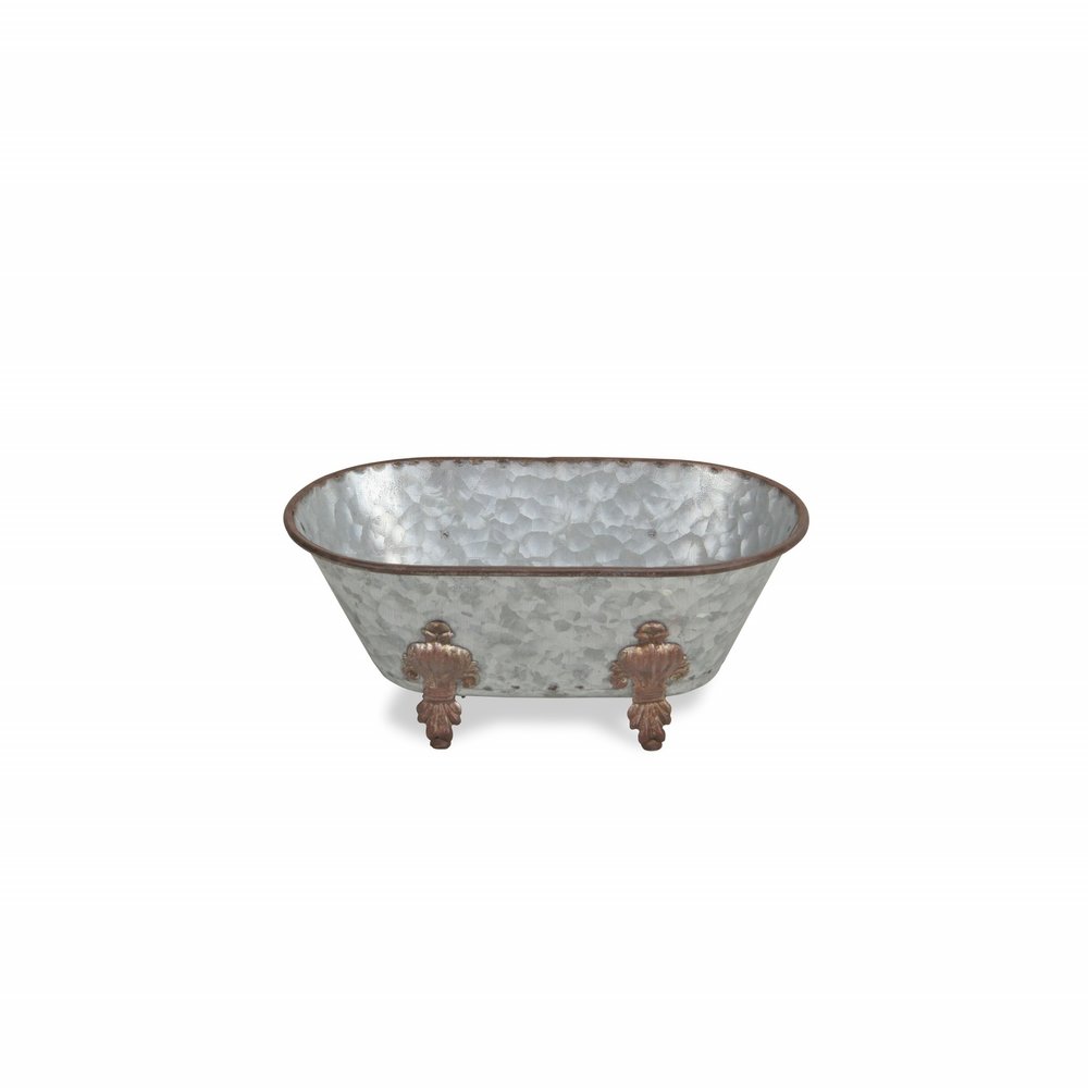 5" Gray Metal Hand Painted Decorative Tub Tabletop Sculpture HomeRoots