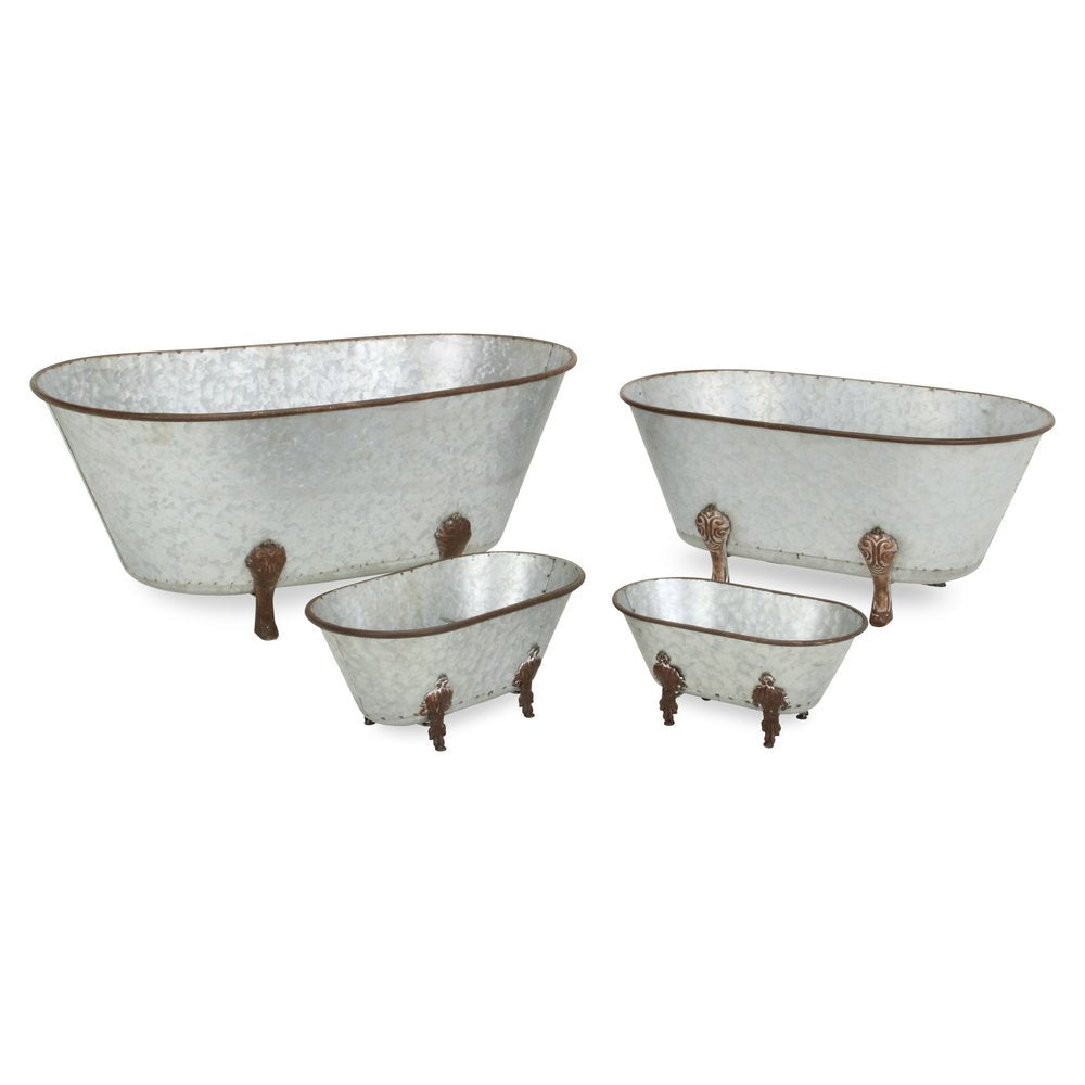 5" Gray Metal Hand Painted Decorative Tub Tabletop Sculpture HomeRoots