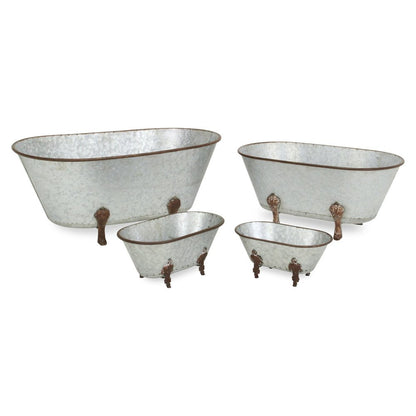 5" Gray Metal Hand Painted Decorative Tub Tabletop Sculpture HomeRoots