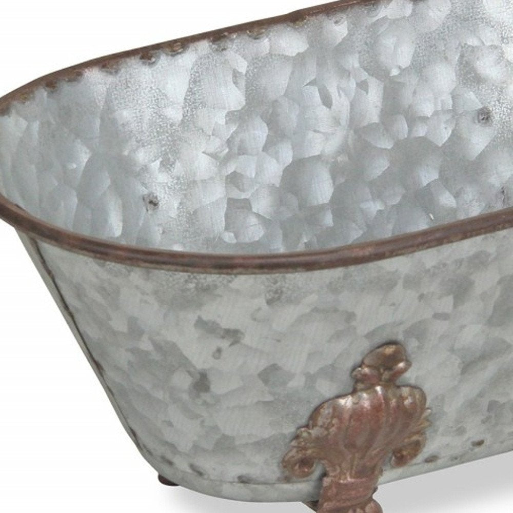 5" Gray Metal Hand Painted Decorative Tub Tabletop Sculpture HomeRoots