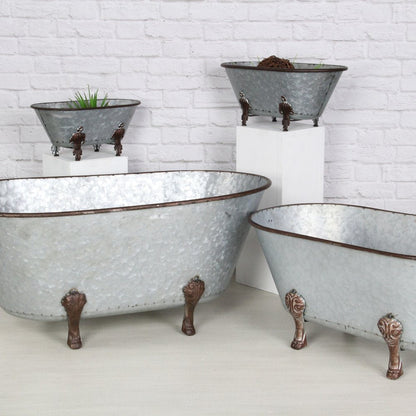 5" Gray Metal Hand Painted Decorative Tub Tabletop Sculpture HomeRoots