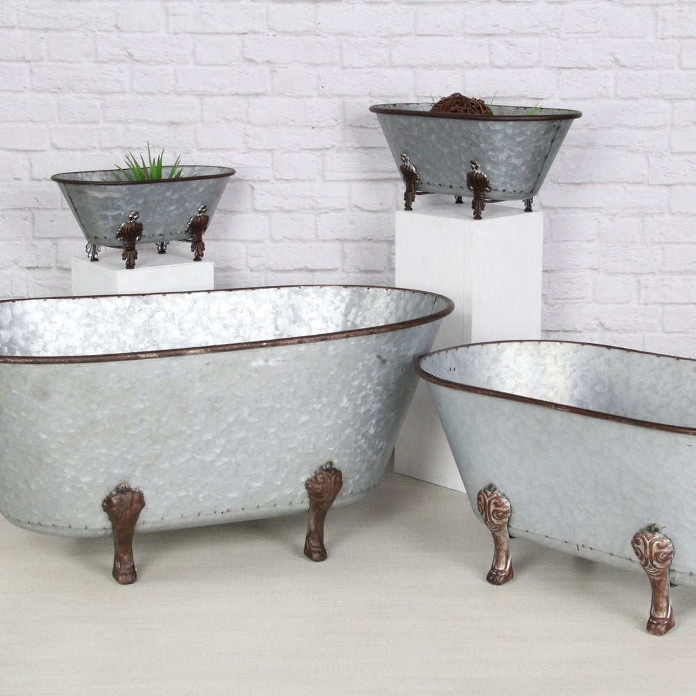 5" Gray Metal Hand Painted Decorative Tub Tabletop Sculpture HomeRoots
