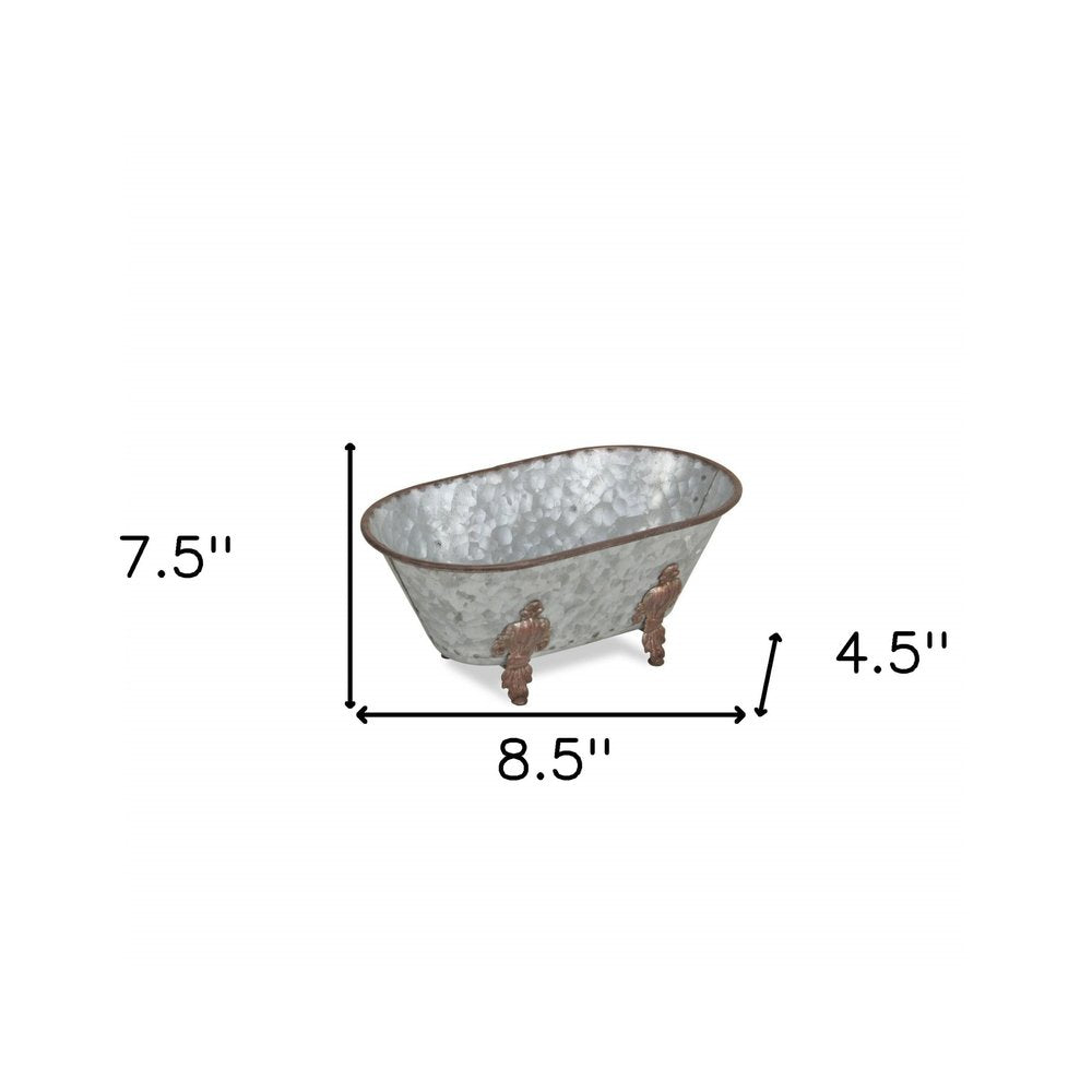 5" Gray Metal Hand Painted Decorative Tub Tabletop Sculpture HomeRoots