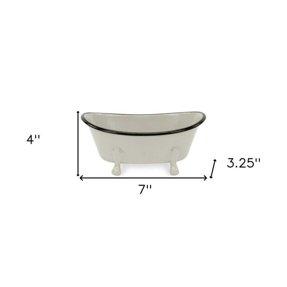 3" Gray Cast Iron Hand Painted Decorative Tub Tabletop Sculpture HomeRoots