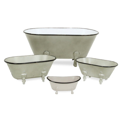 3" Gray Cast Iron Hand Painted Decorative Tub Tabletop Sculpture HomeRoots