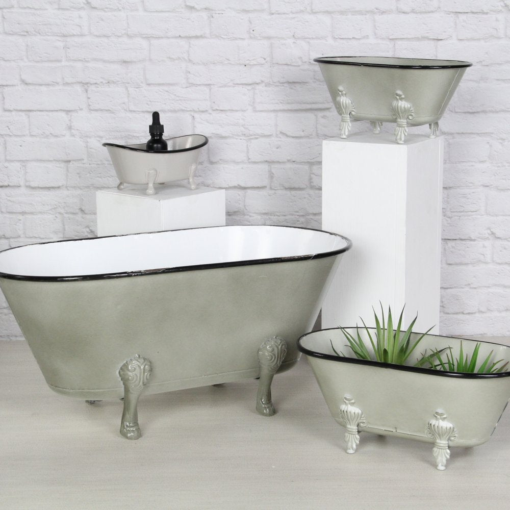 3" Gray Cast Iron Hand Painted Decorative Tub Tabletop Sculpture HomeRoots
