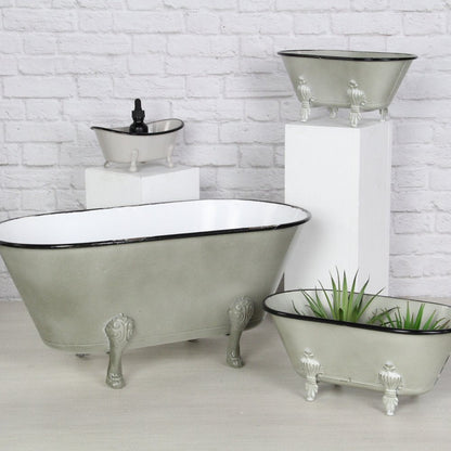 3" Gray Cast Iron Hand Painted Decorative Tub Tabletop Sculpture HomeRoots