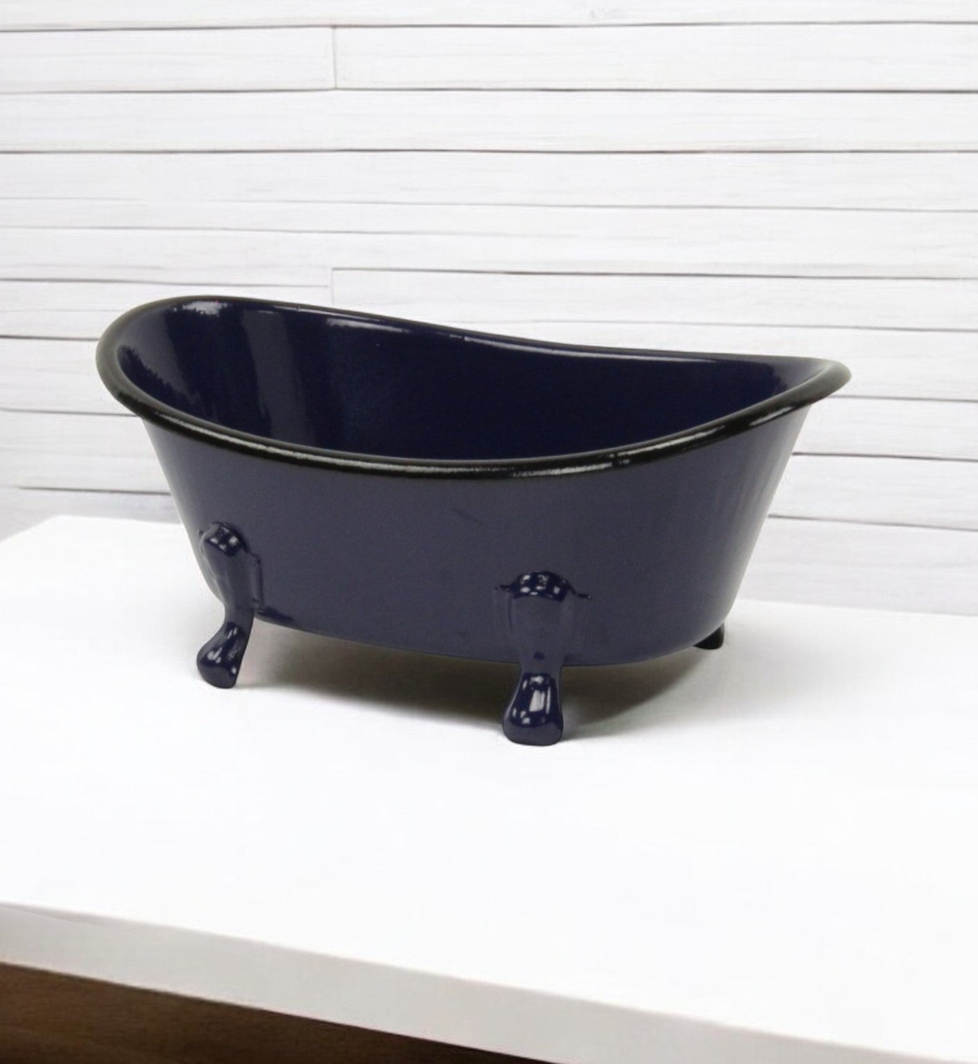 3" Blue Metal Hand Painted Decorative Tub Tabletop Sculpture