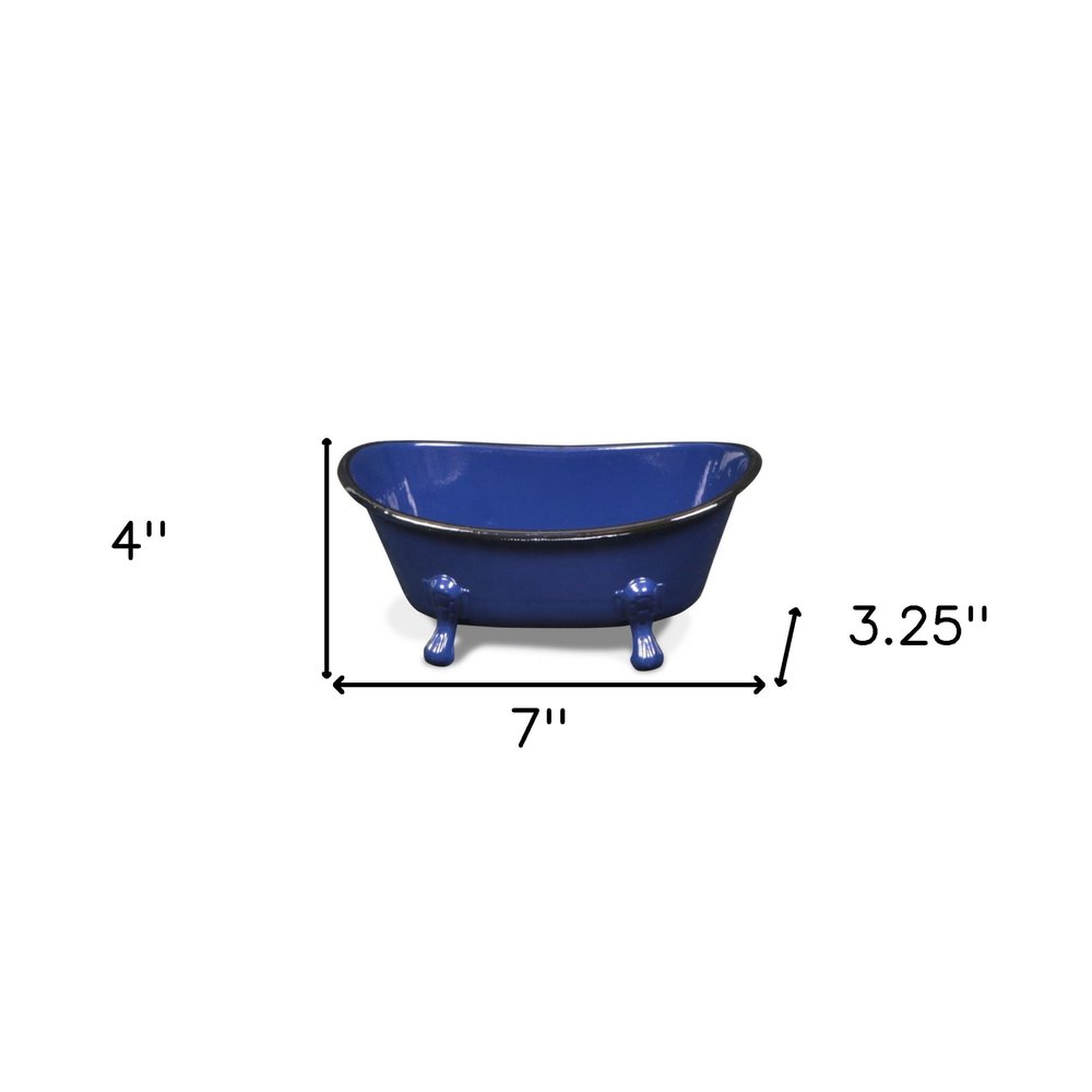 3" Blue Metal Hand Painted Decorative Tub Tabletop Sculpture HomeRoots