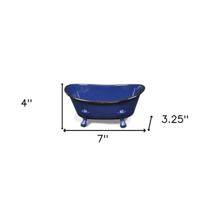 3" Blue Metal Hand Painted Decorative Tub Tabletop Sculpture HomeRoots