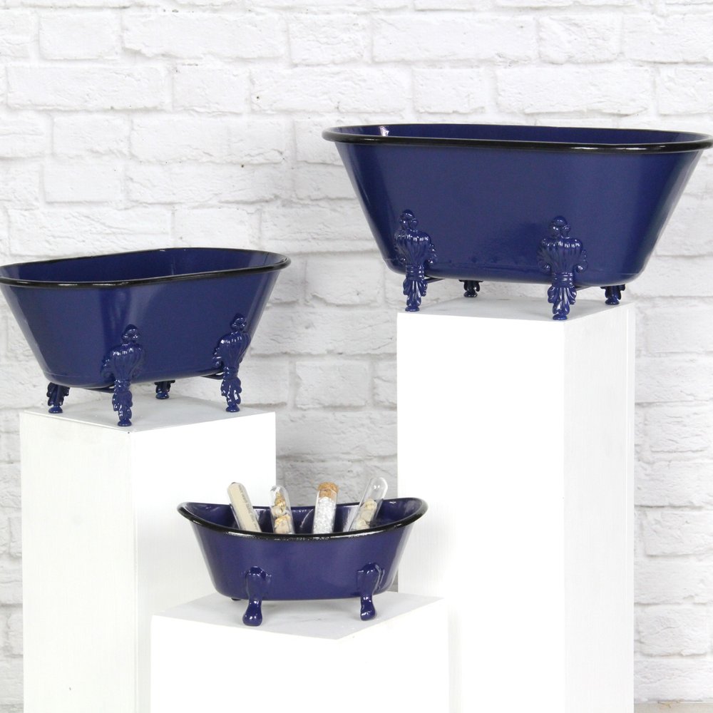 3" Blue Metal Hand Painted Decorative Tub Tabletop Sculpture HomeRoots