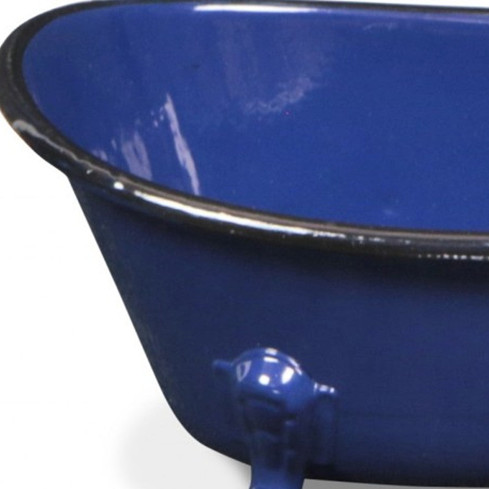 3" Blue Metal Hand Painted Decorative Tub Tabletop Sculpture