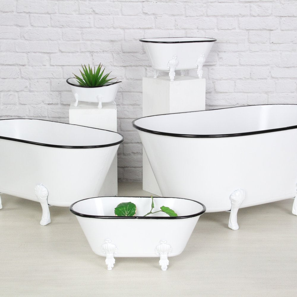 3" White Fabric Hand Painted Decorative Tub Tabletop Sculpture — view 6