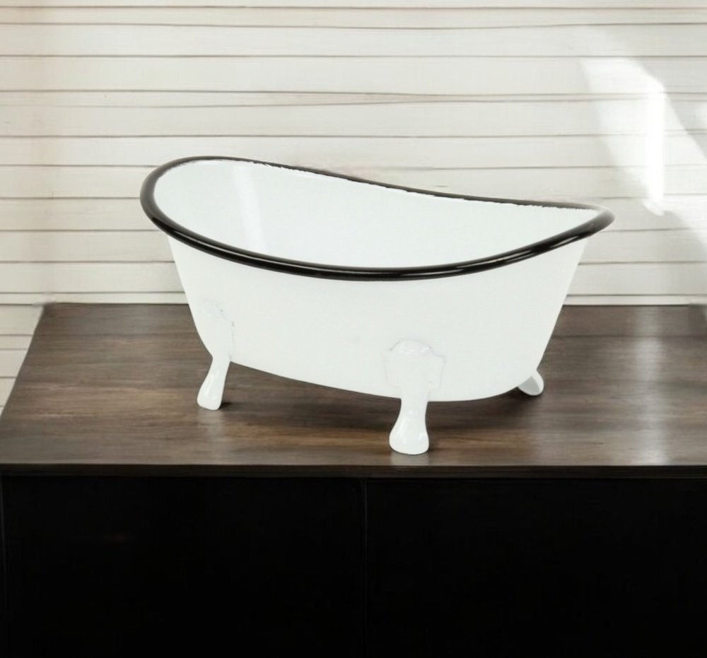 3" White Fabric Hand Painted Decorative Tub Tabletop Sculpture HomeRoots