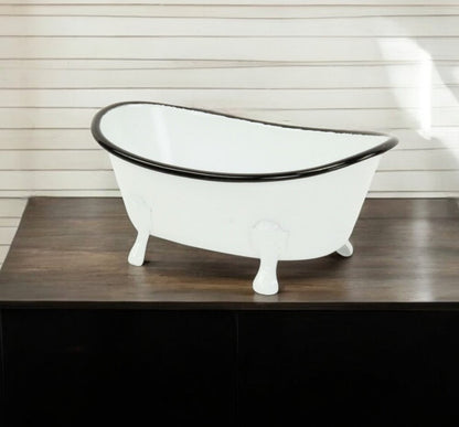 3" White Fabric Hand Painted Decorative Tub Tabletop Sculpture HomeRoots