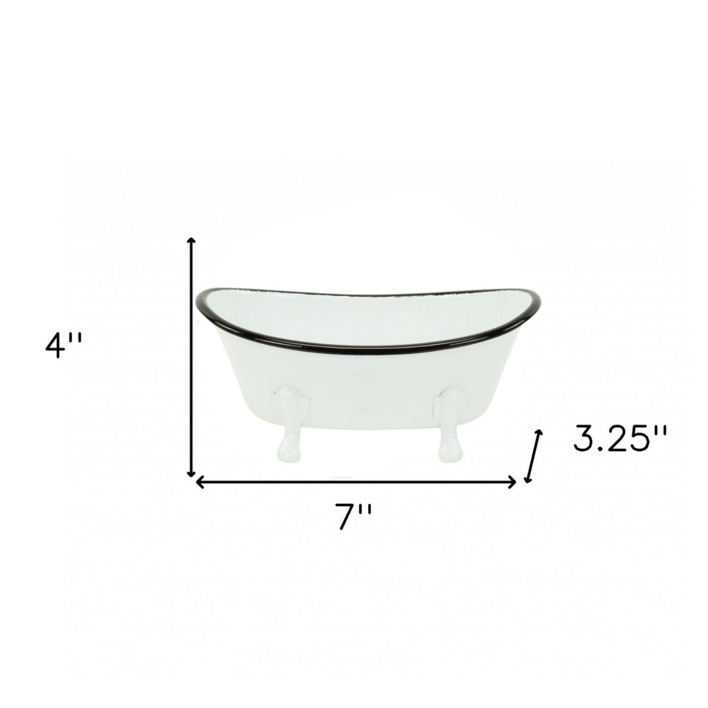 3" White Fabric Hand Painted Decorative Tub Tabletop Sculpture HomeRoots