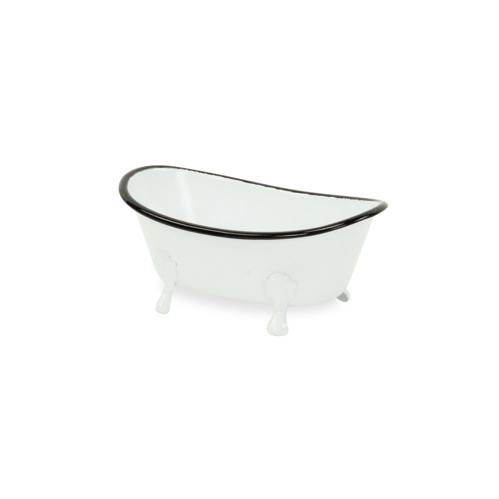 3" White Fabric Hand Painted Decorative Tub Tabletop Sculpture — view 2