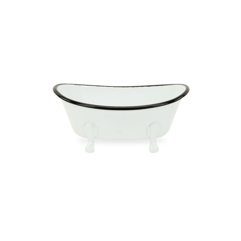 3" White Fabric Hand Painted Decorative Tub Tabletop Sculpture — view 3