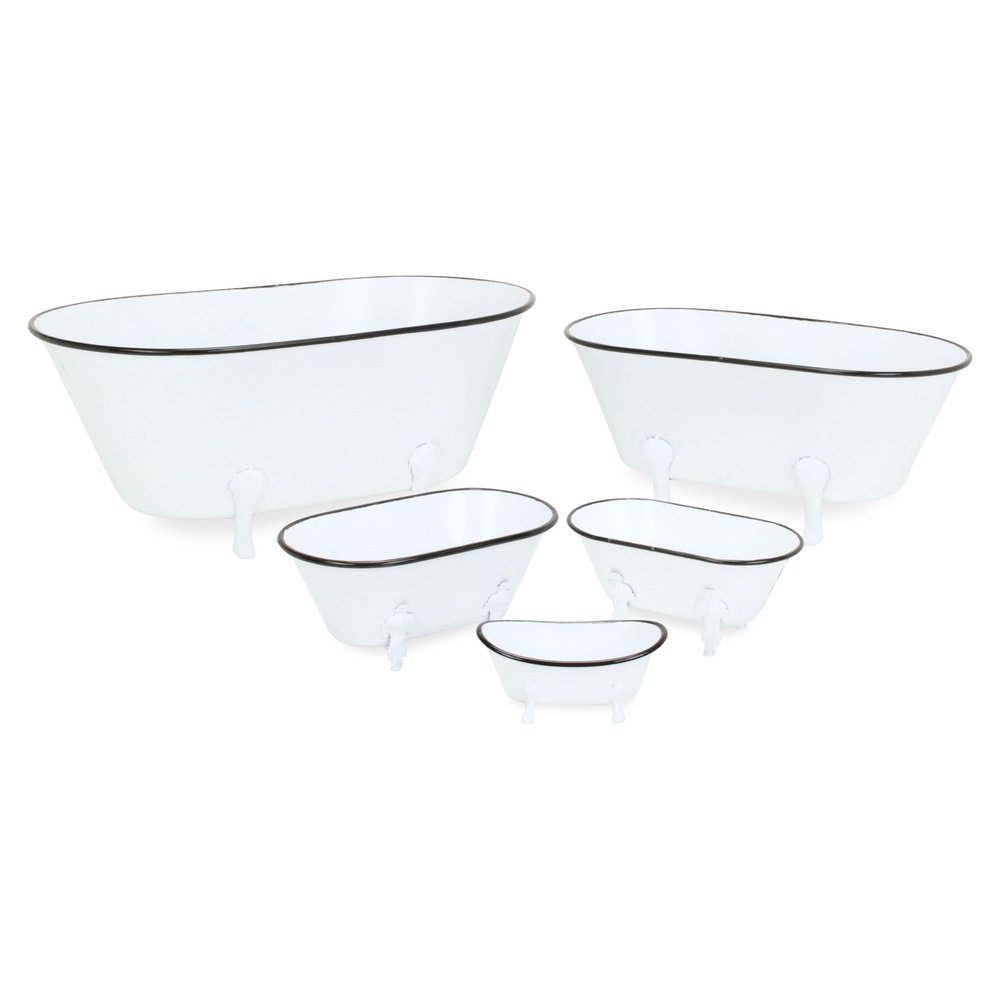 3" White Fabric Hand Painted Decorative Tub Tabletop Sculpture HomeRoots