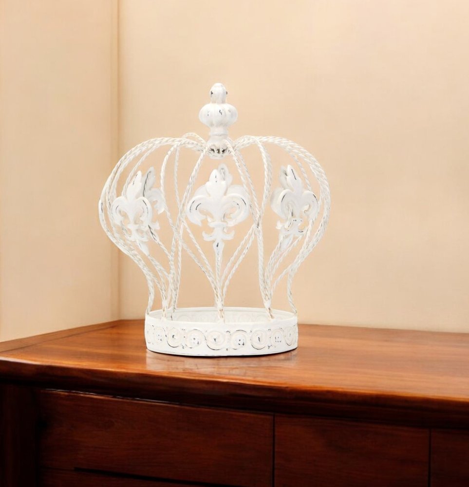 9" White Metal Hand Painted Decorative Crown Tabletop Sculpture HomeRoots