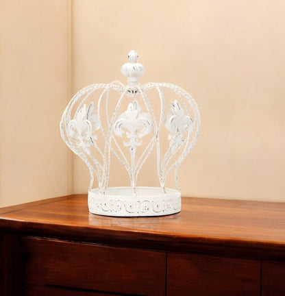 9" White Metal Hand Painted Decorative Crown Tabletop Sculpture HomeRoots
