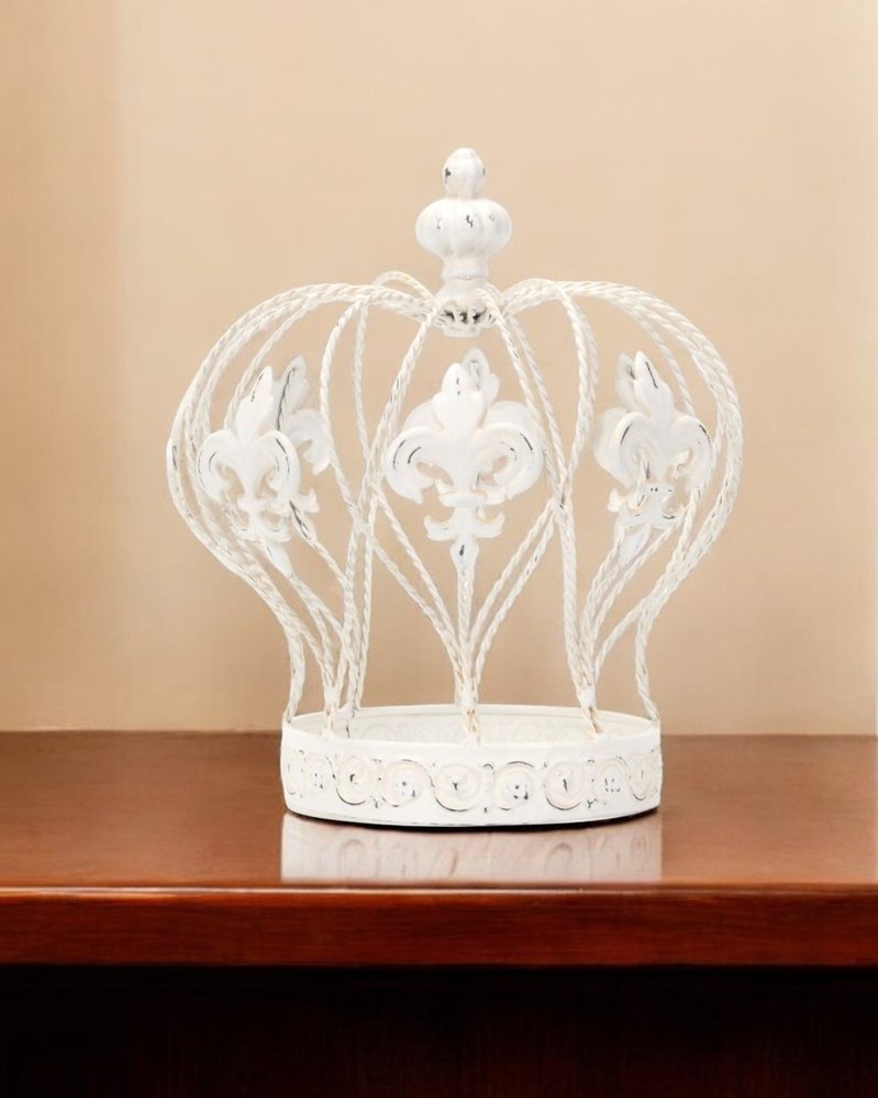 9" White Metal Hand Painted Decorative Crown Tabletop Sculpture HomeRoots
