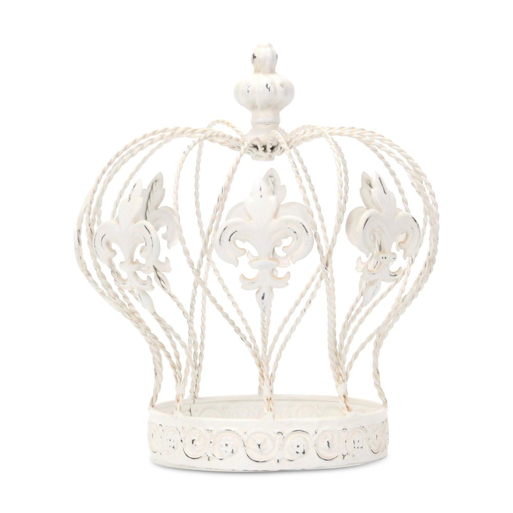 9" White Metal Hand Painted Decorative Crown Tabletop Sculpture — view 1