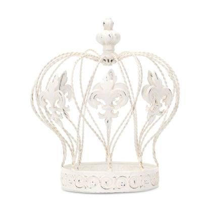 9" White Metal Hand Painted Decorative Crown Tabletop Sculpture HomeRoots