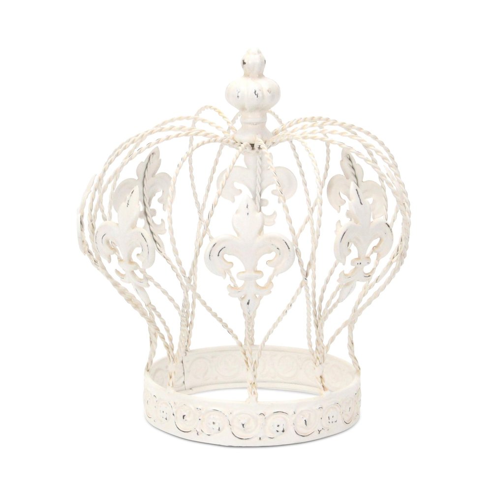 9" White Metal Hand Painted Decorative Crown Tabletop Sculpture — view 2