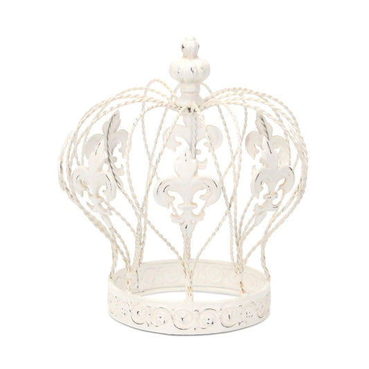 9" White Metal Hand Painted Decorative Crown Tabletop Sculpture HomeRoots