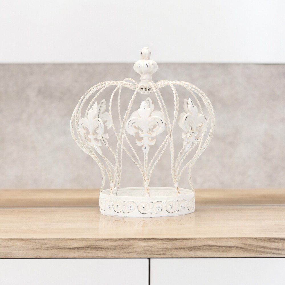 9" White Metal Hand Painted Decorative Crown Tabletop Sculpture HomeRoots