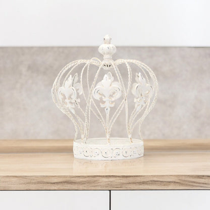 9" White Metal Hand Painted Decorative Crown Tabletop Sculpture HomeRoots