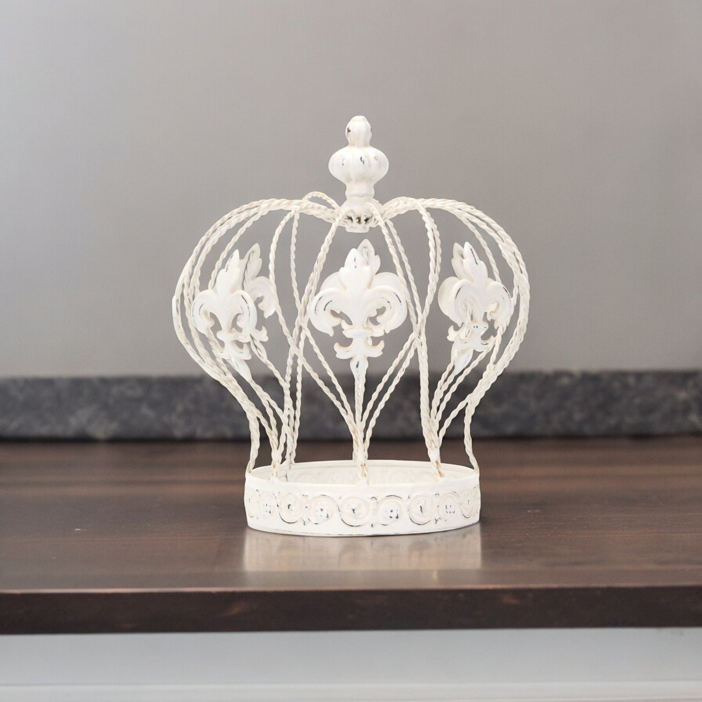 9" White Metal Hand Painted Decorative Crown Tabletop Sculpture