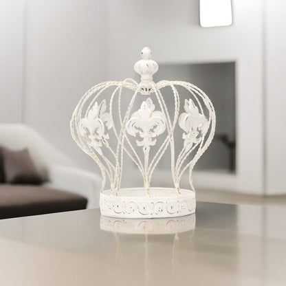 9" White Metal Hand Painted Decorative Crown Tabletop Sculpture HomeRoots