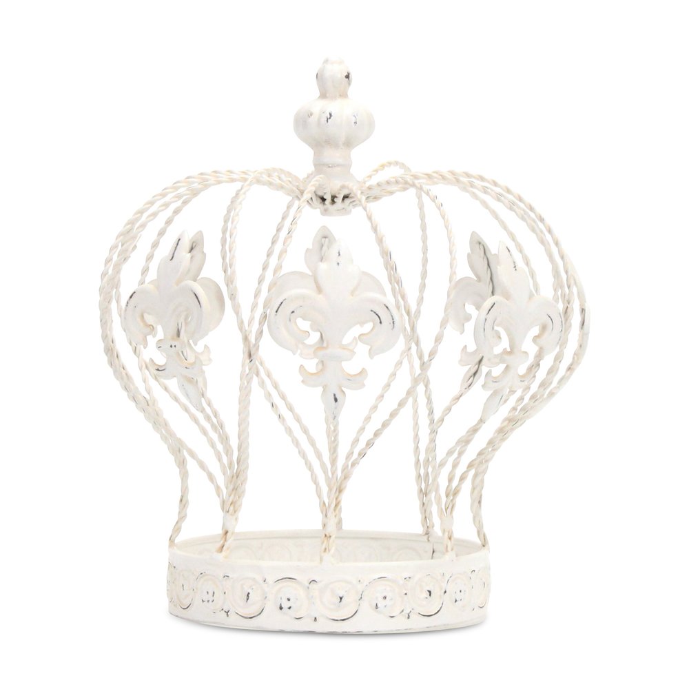 9" White Metal Hand Painted Decorative Crown Tabletop Sculpture HomeRoots