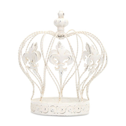 9" White Metal Hand Painted Decorative Crown Tabletop Sculpture HomeRoots
