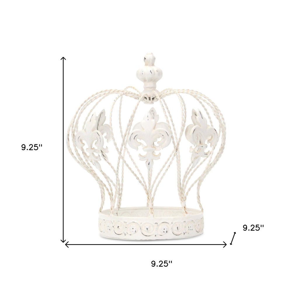 9" White Metal Hand Painted Decorative Crown Tabletop Sculpture — view 8