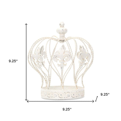 9" White Metal Hand Painted Decorative Crown Tabletop Sculpture HomeRoots