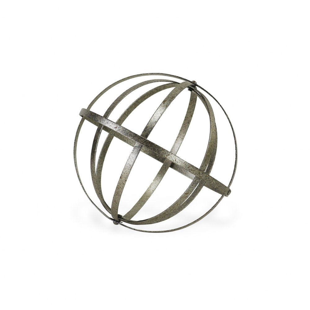 10" Silver Metal Hand Painted Decorative Orb Tabletop Sculpture — view 3