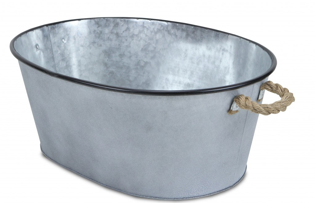 Farmhouse Silver Metal Bucket with Rope Handles