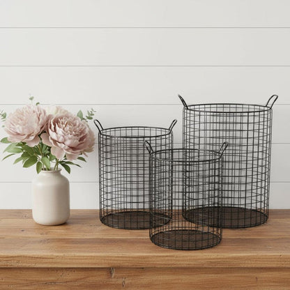 Set of Three Black Metal Basket HomeRoots